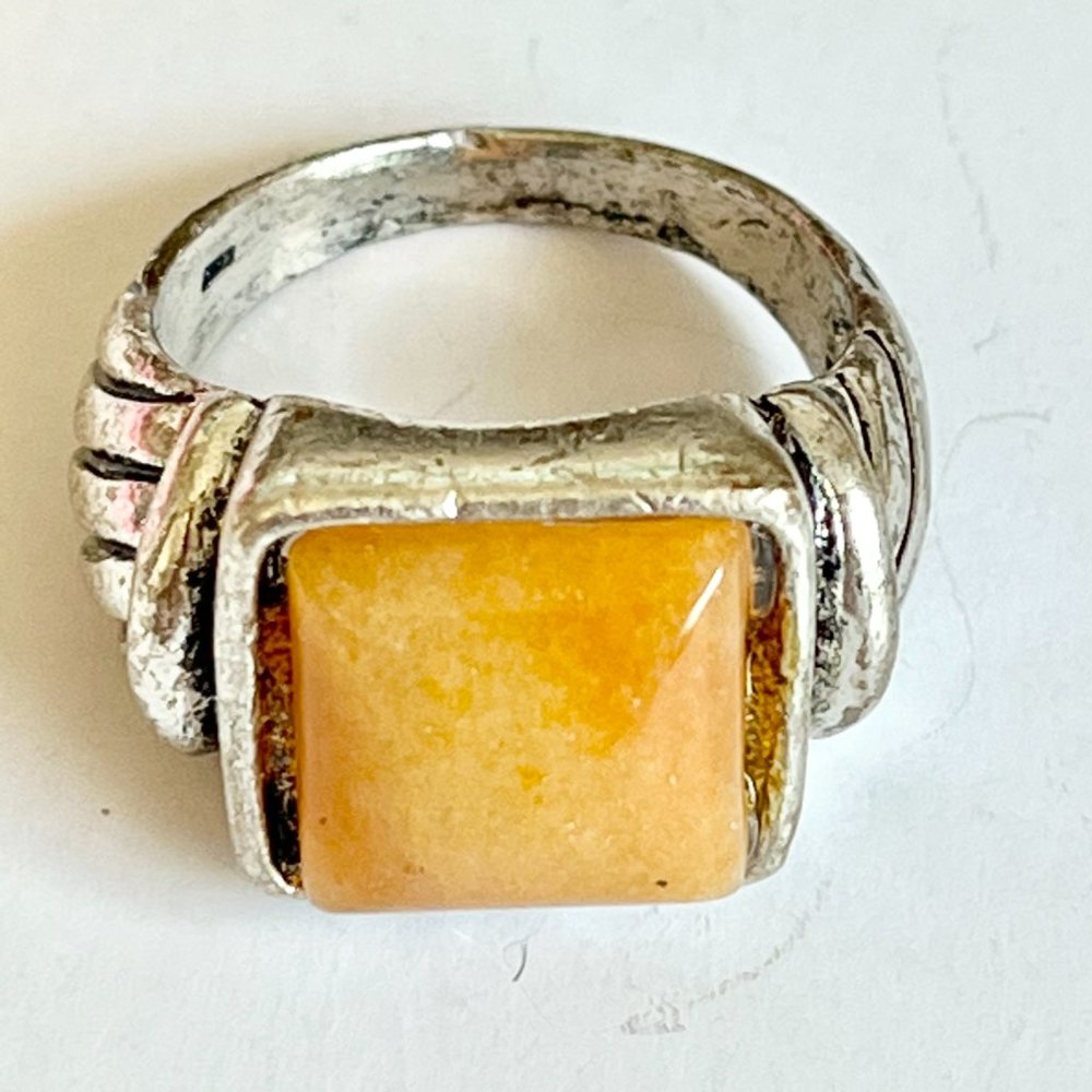 Vintage Silver Beige Natural Stone Cable Ring Size 10 Mens Womens Plated - Picture 6 of 10